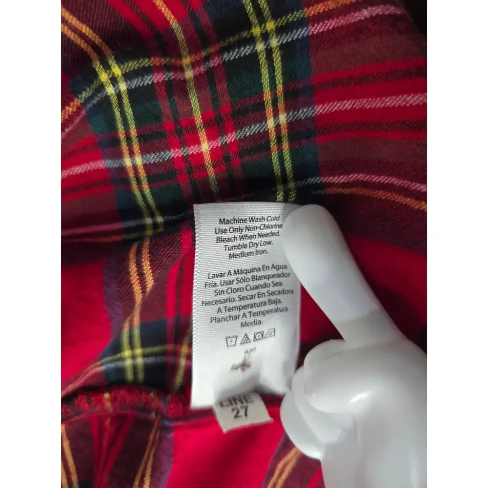 Time and Tru Red Plaid Flannel Shirt XL Cotton Button Front Tartan Fall